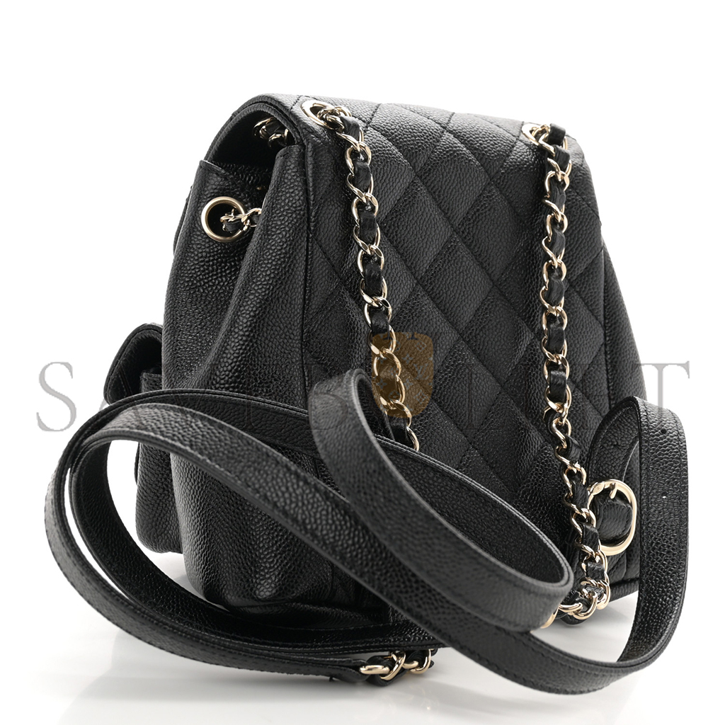 Ch*el master shiny caviar quilted small duma pockets drawstring backpack black (17.5*16.5*10cm)